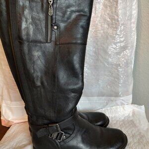 G by Guess Boots Womens 8 M Tall Riding Black Faux Leather Buckled Zip Up Casual